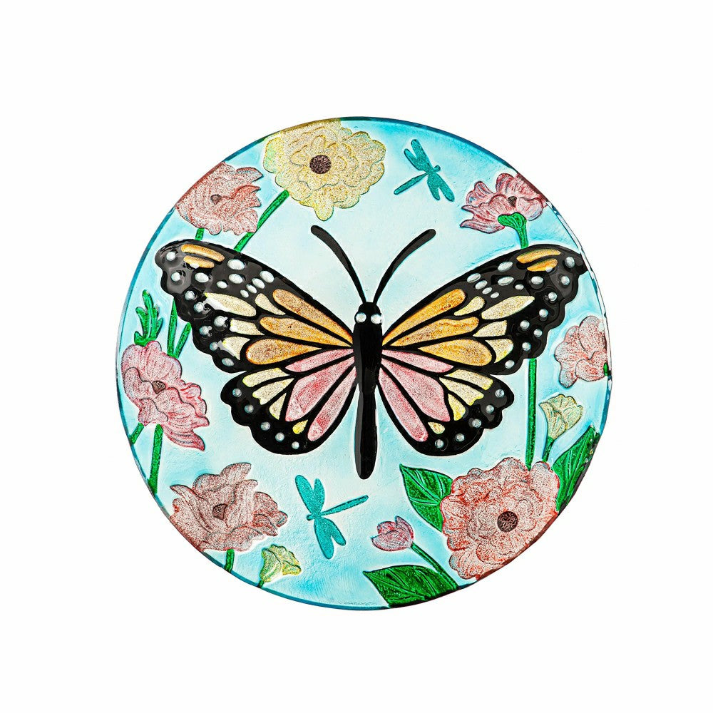 18" Glitter Hand Painted and Embossed Bird Bath, Butterfly | Plow & Hearth