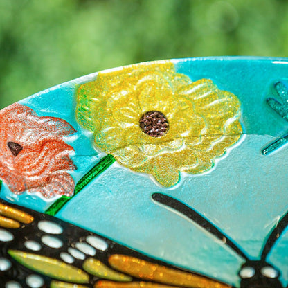 18" Glitter Hand Painted and Embossed Bird Bath, Butterfly | Plow & Hearth