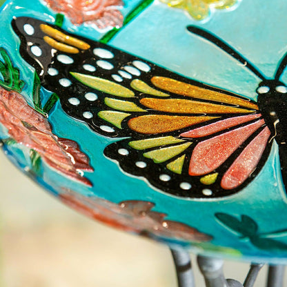 18" Glitter Hand Painted and Embossed Bird Bath, Butterfly | Plow & Hearth