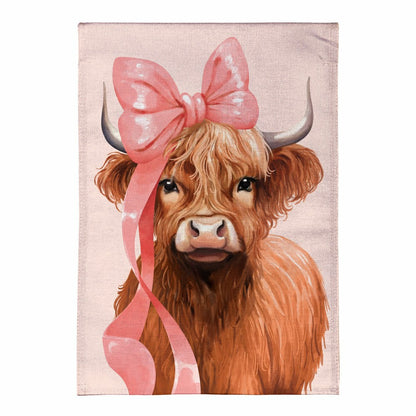 Blossom The Bowtiful Highland Cow Burlap Garden Flag | Plow & Hearth