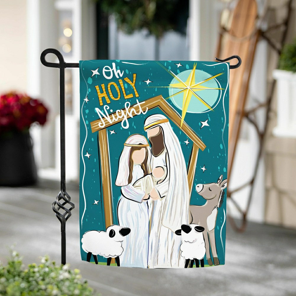 Oh Holy Night Burlap Garden Flag | Plow & Hearth