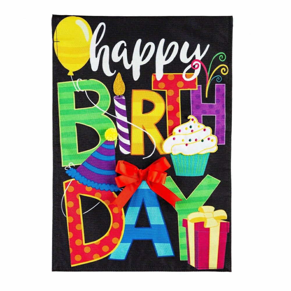 Happy Birthday Burlap Garden Flag | Plow & Hearth