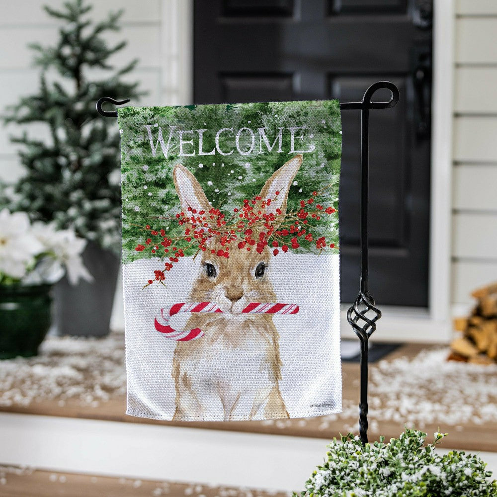 Candy Cane Rabbit Burlap Garden Flag | Plow & Hearth