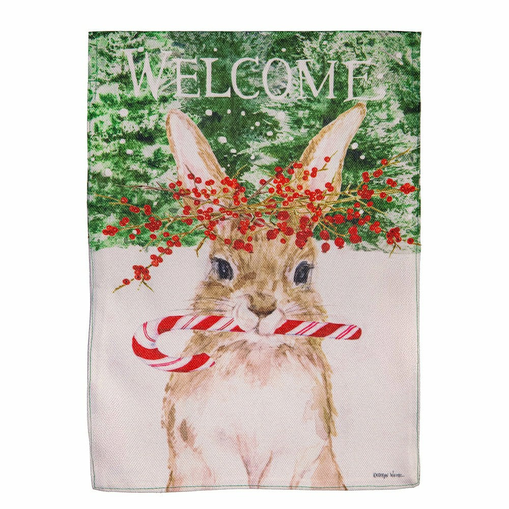 Candy Cane Rabbit Burlap Garden Flag | Plow & Hearth
