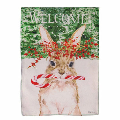 Candy Cane Rabbit Burlap Garden Flag | Plow & Hearth