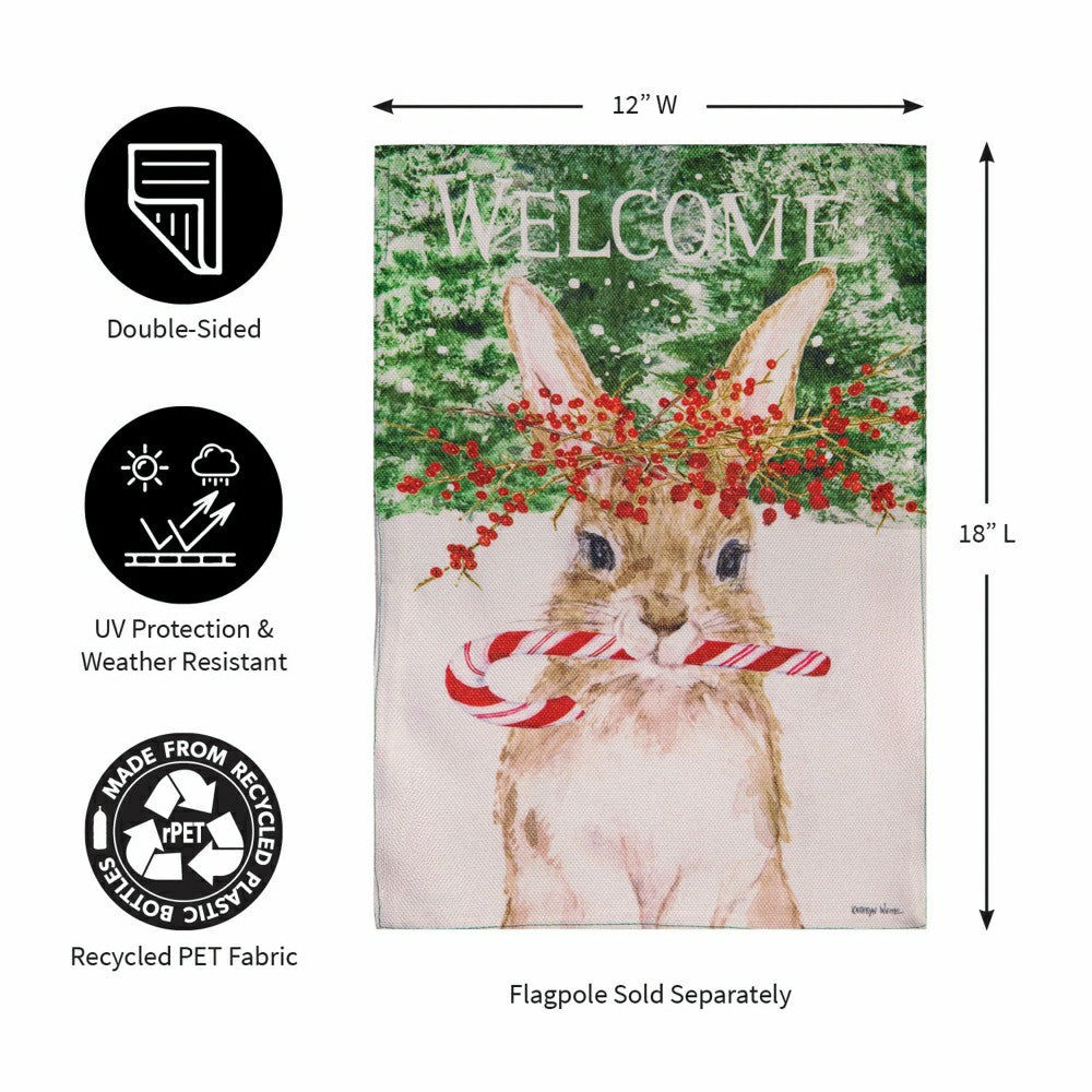 Candy Cane Rabbit Burlap Garden Flag | Plow & Hearth