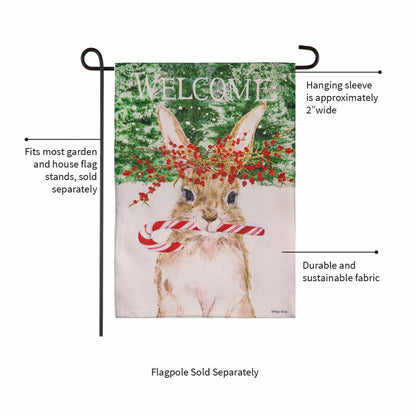 Candy Cane Rabbit Burlap Garden Flag | Plow & Hearth