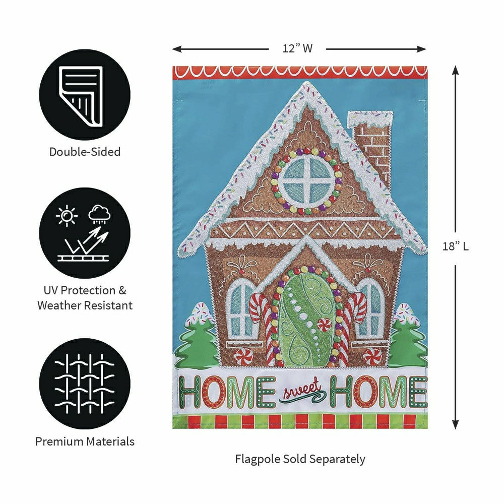 Gingerbread Home Sweet Home Applique Garden Flag | Plow & Hearth