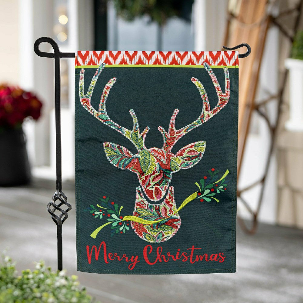 Patterned Reindeer Applique Garden Flag | Plow & Hearth