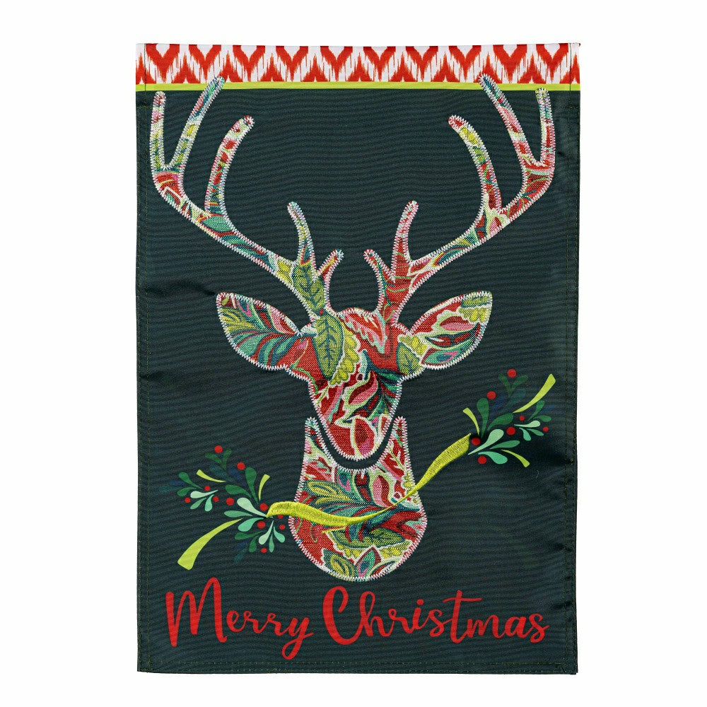Patterned Reindeer Applique Garden Flag | Plow & Hearth