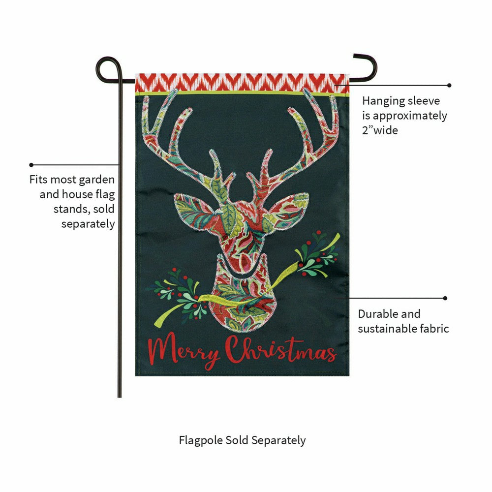 Patterned Reindeer Applique Garden Flag | Plow & Hearth