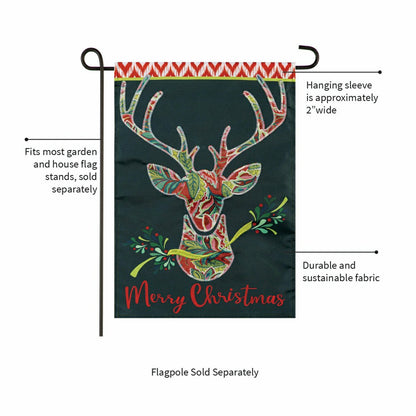 Patterned Reindeer Applique Garden Flag | Plow & Hearth