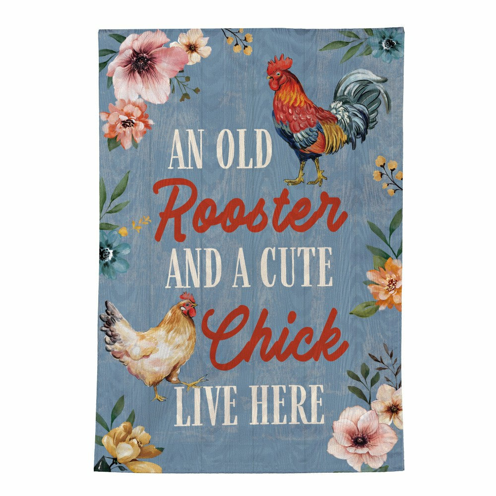 Petal & Plow Rooster and Chick Moire Garden Flag | Plow & Hearth