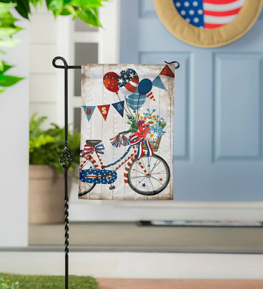 Red, White, & Bloom Bicycle Moire Garden Flag | Plow & Hearth