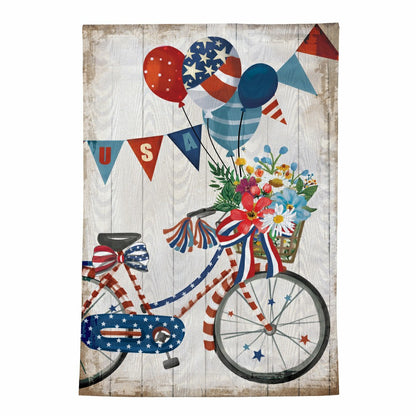 Red, White, & Bloom Bicycle Moire Garden Flag | Plow & Hearth