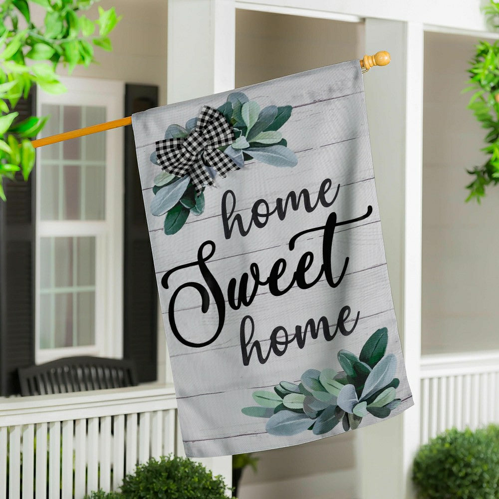 “Home Sweet Home” Eucalyptus Burlap House Flag | Plow & Hearth