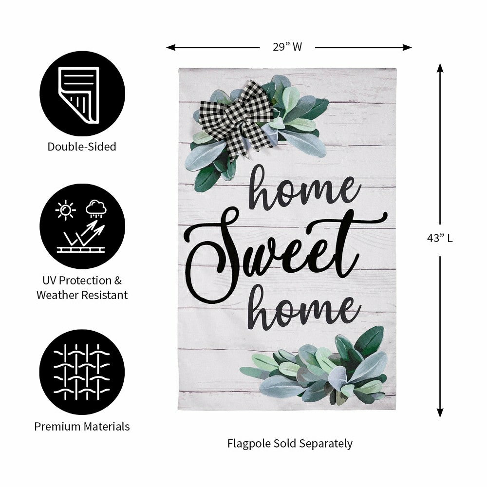 “Home Sweet Home” Eucalyptus Burlap House Flag | Plow & Hearth