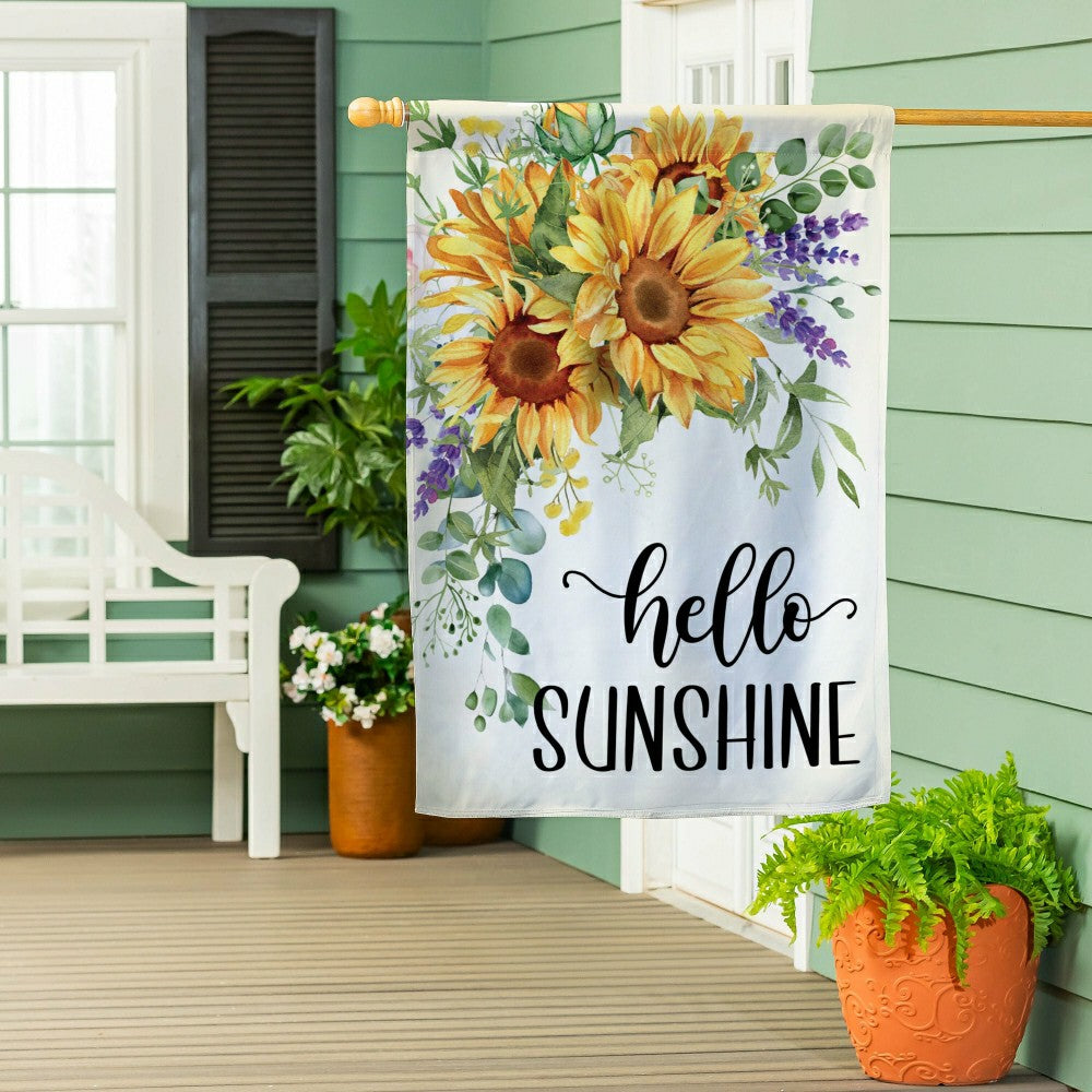 Hello Sunshine Sunflower Suede House Flag | Plow & Hearth
