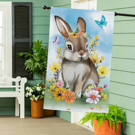 Hop Into Spring Floral Burlap House Flag | Plow & Hearth