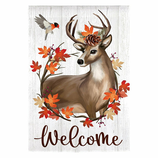 Autumn Deer Wreath Moire House Flag | Plow & Hearth