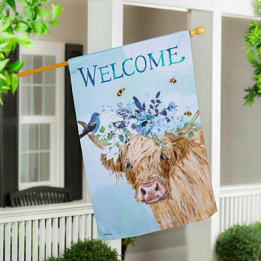 Hillside Pasture Floral Cow Suede House Flag | Plow & Hearth