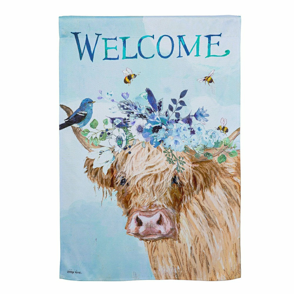 Hillside Pasture Floral Cow Suede House Flag | Plow & Hearth