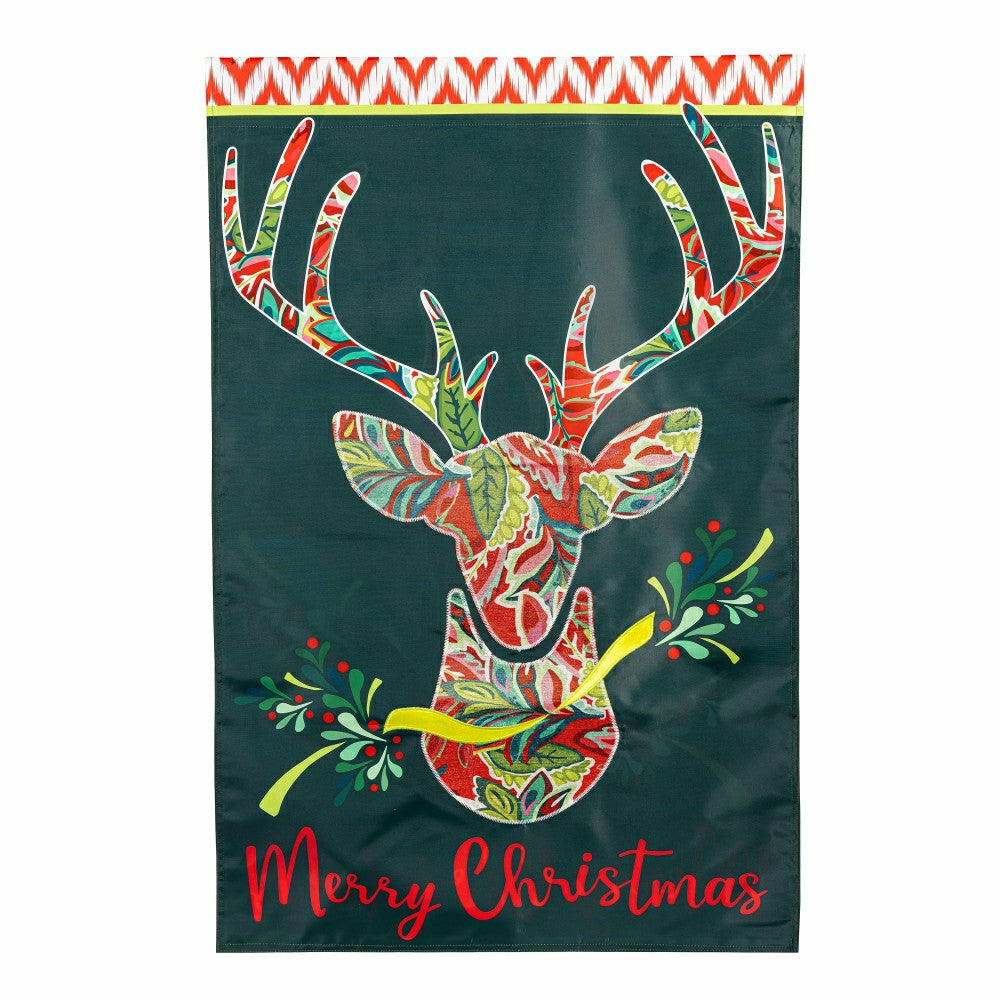 Patterned Reindeer Applique House Flag | Plow & Hearth