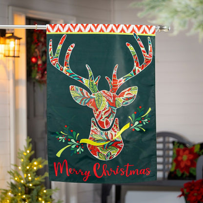 Patterned Reindeer Applique House Flag | Plow & Hearth