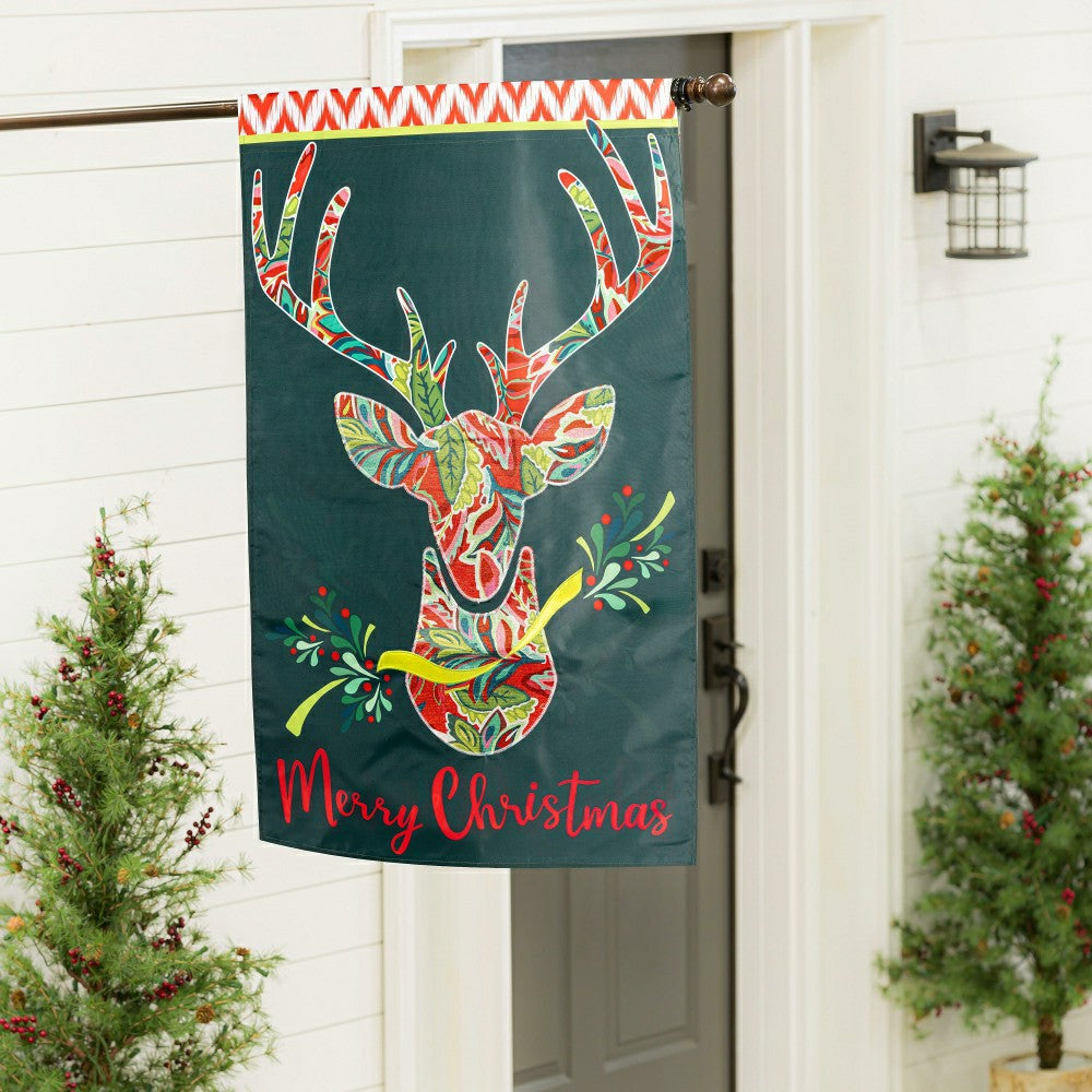 Patterned Reindeer Applique House Flag | Plow & Hearth