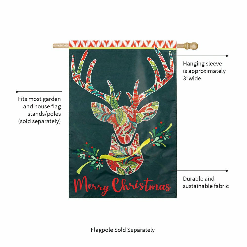 Patterned Reindeer Applique House Flag | Plow & Hearth