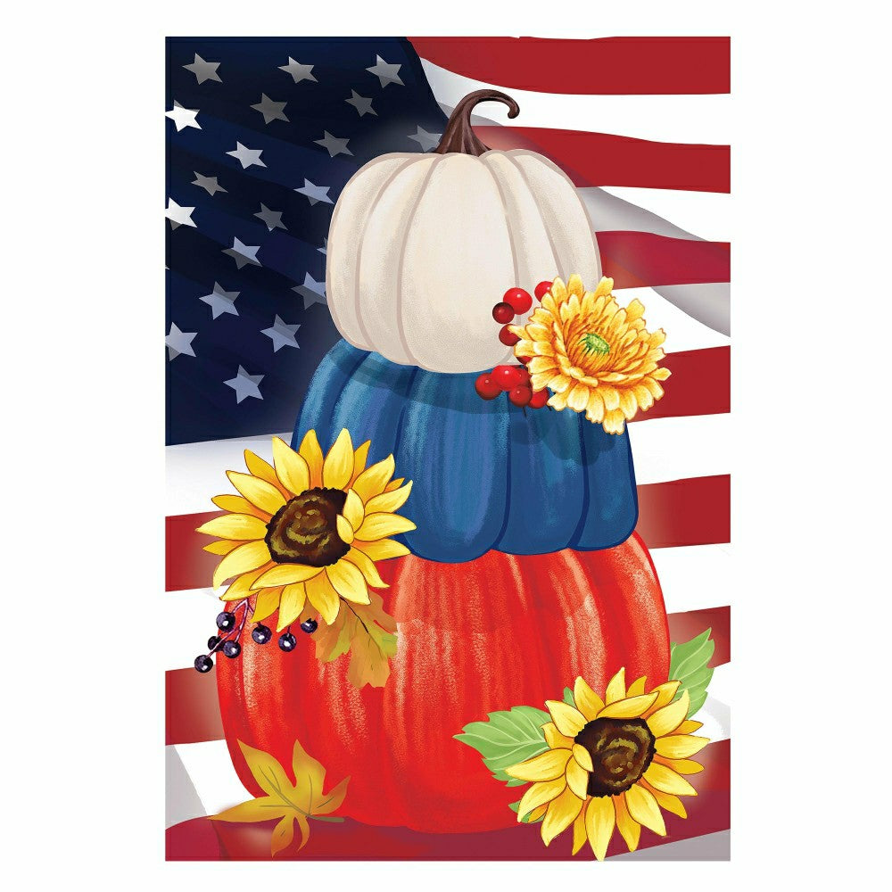 American Pumpkin Stack Suede House Flag | Plow & Hearth