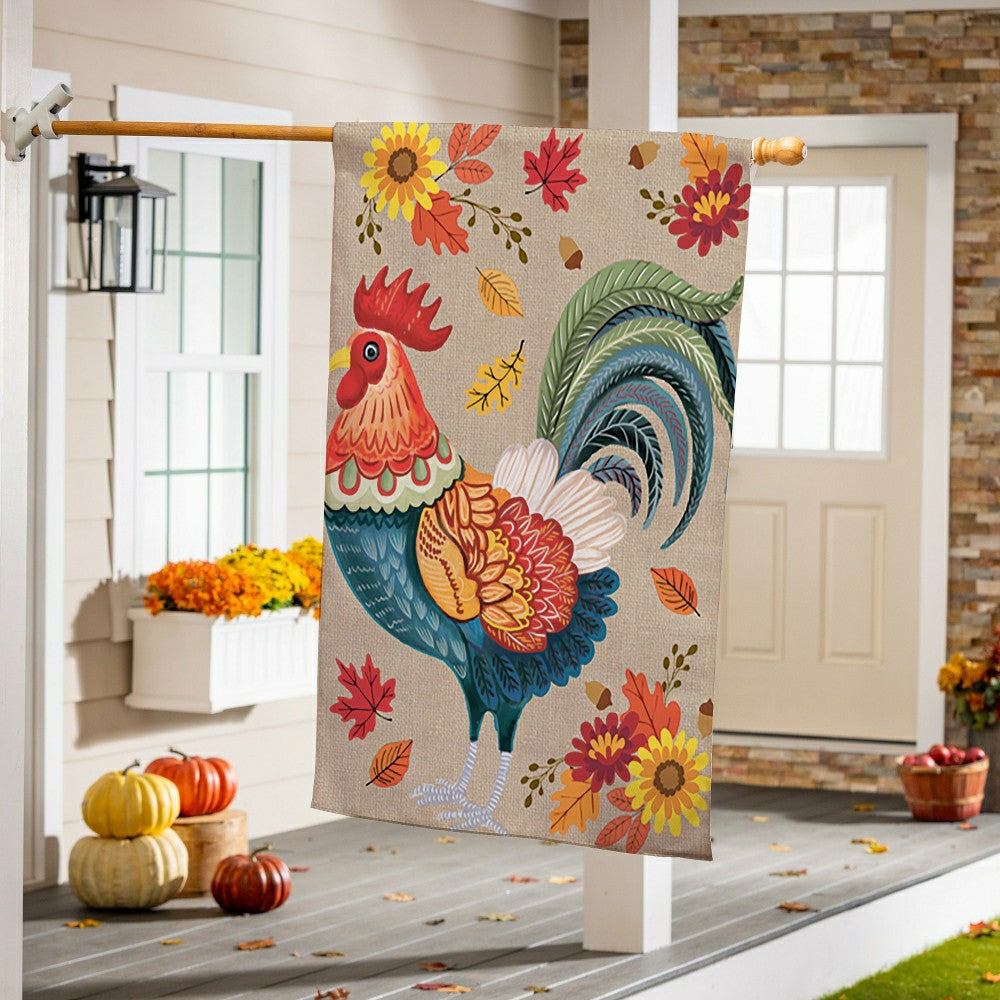 Harvest Rooster Burlap House Flag | Plow & Hearth