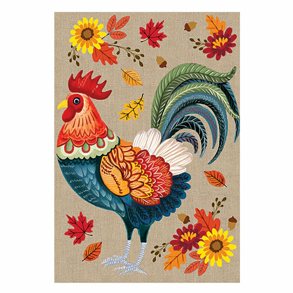 Harvest Rooster Burlap House Flag | Plow & Hearth