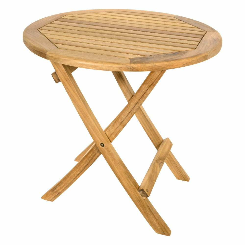 Ruger Natural Teak Outdoor Round Folding Side Table - 20" | Plow & Hearth