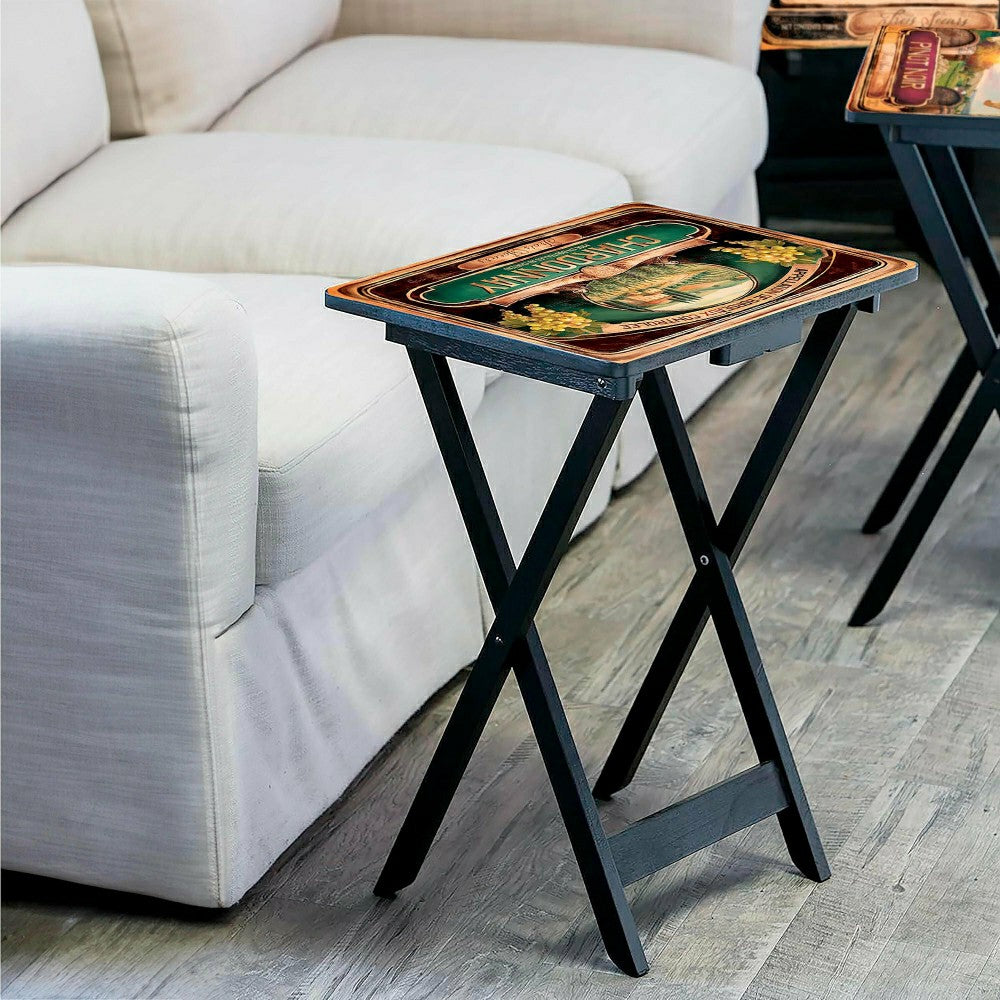 Classic Wine Label Wooden Set of 4 TV Tray Tables with Stand | Plow & Hearth