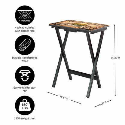 Classic Wine Label Wooden Set of 4 TV Tray Tables with Stand | Plow & Hearth