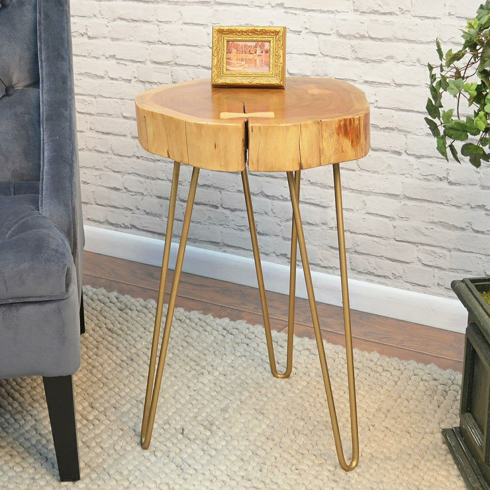 Live Edge Acacia Wood Accent Table with Hairpin Legs | Plow & Hearth