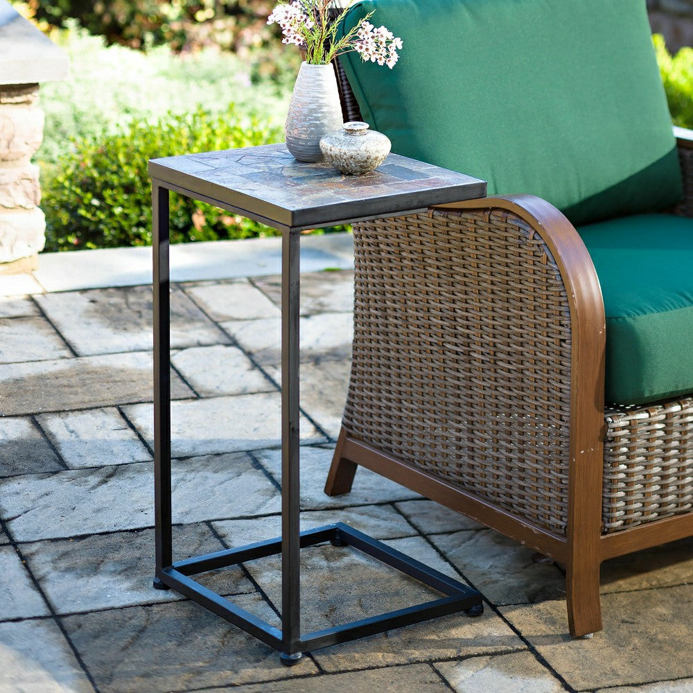 Slate Mosaic Pull-Up Side Table | Plow & Hearth