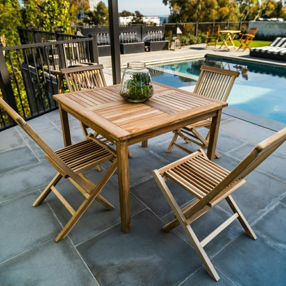 Telluride 4-Person Natural Teak Outdoor Square Dining Table 39" | Plow & Hearth