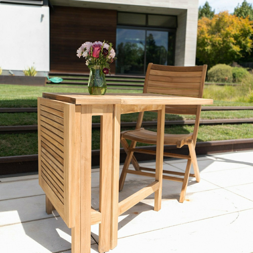 Telluride Natural Teak Rectangular Dual Folding Balcony Table - 51" | Plow & Hearth