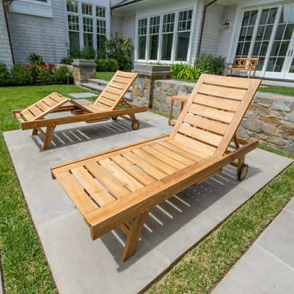 Naples Natural Teak Outdoor Sun Lounger with Adjustable Seat and Side  | Plow & Hearth