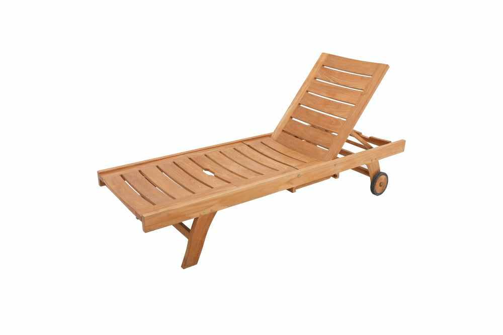Naples Natural Teak Outdoor Sun Lounger with Adjustable Seat and Side  | Plow & Hearth
