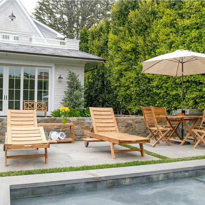 Naples Natural Teak Outdoor Sun Lounger with Adjustable Seat and Side  | Plow & Hearth