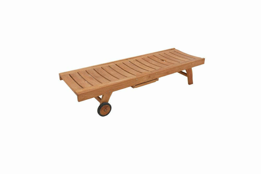 Naples Natural Teak Outdoor Sun Lounger with Adjustable Seat and Side  | Plow & Hearth