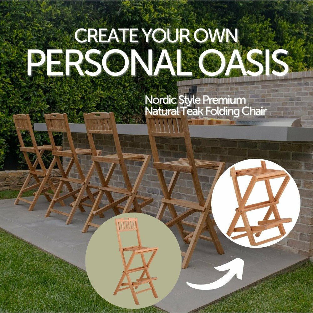 Emmett Natural Teak Indoor/Outdoor Folding Bar Stool | Plow & Hearth
