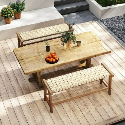 Teak Wood Patio Bench with Woven Seat | Plow & Hearth