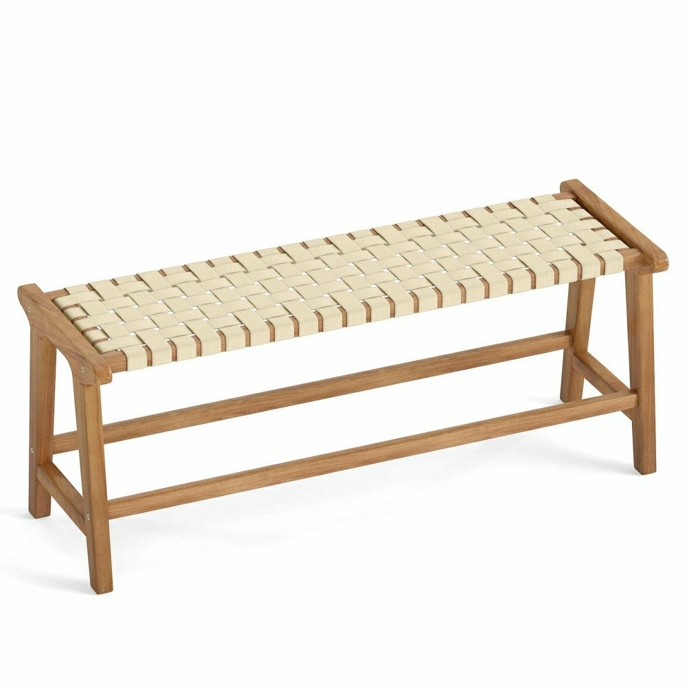 Teak Wood Patio Bench with Woven Seat | Plow & Hearth