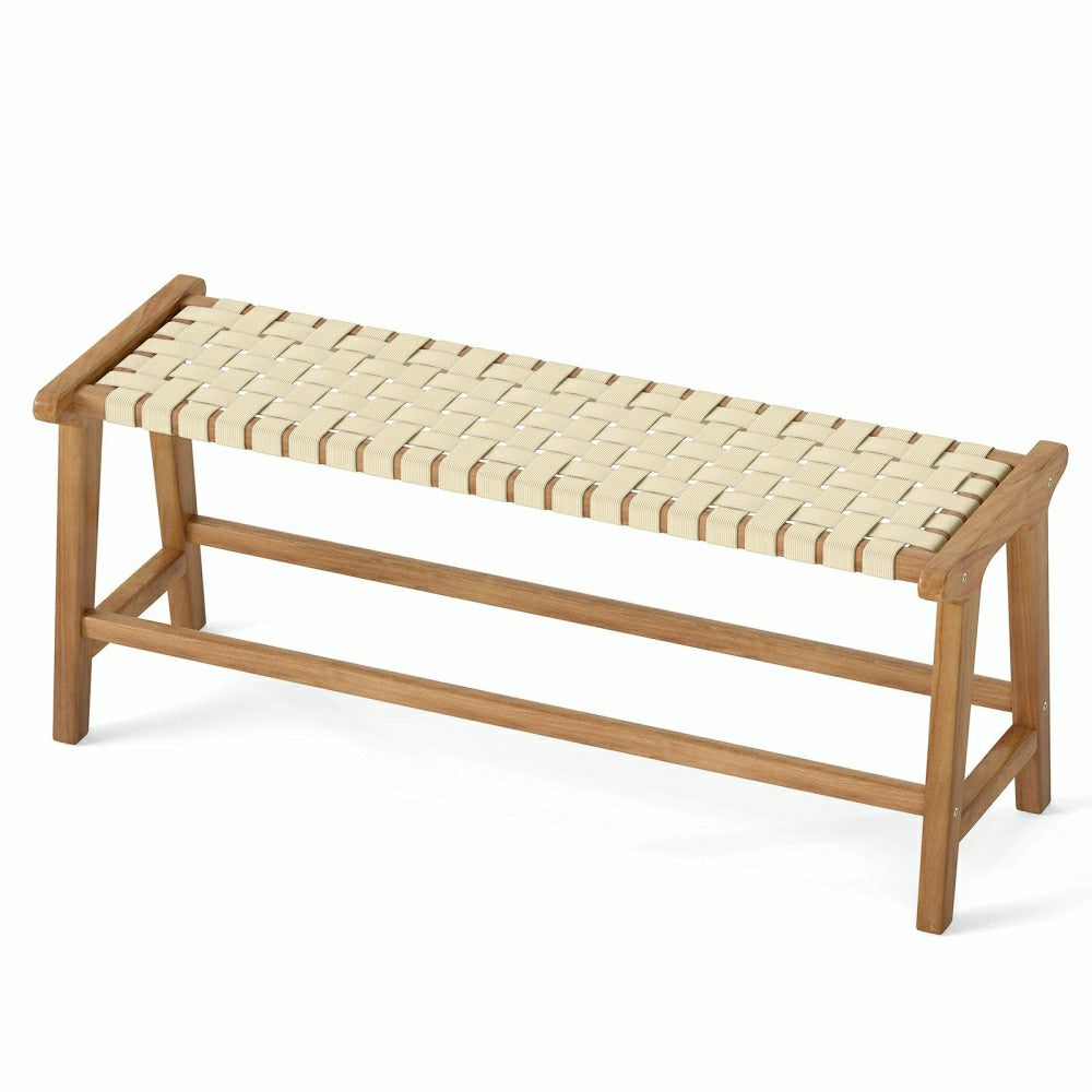 Teak Wood Patio Bench with Woven Seat | Plow & Hearth