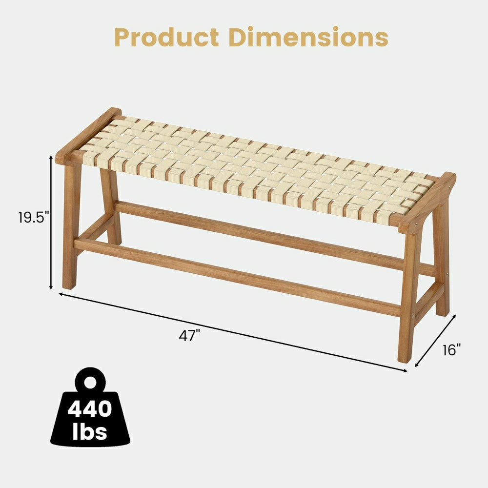 Teak Wood Patio Bench with Woven Seat | Plow & Hearth