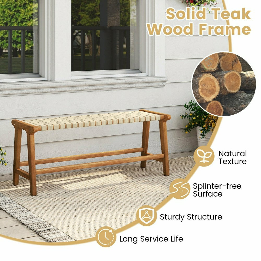 Teak Wood Patio Bench with Woven Seat | Plow & Hearth